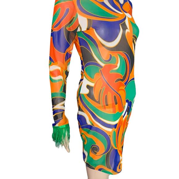 Cherie LA Women's Size Medium Mini Dress Sheer 70’s Hippie Psychedelic Body Con - Picture 7 of 12